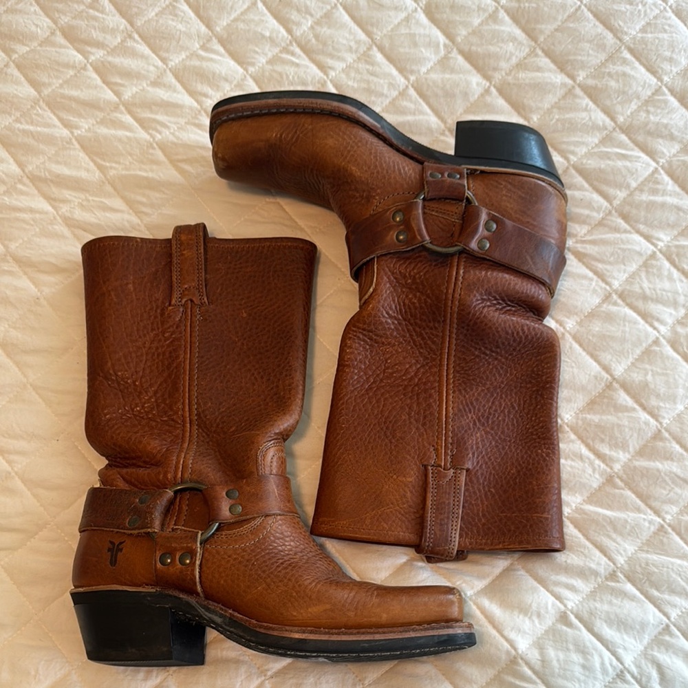 Frye Brown Cowboy Western Boots Distressed Leather